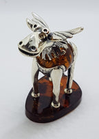Gorgeous Cow / Bull / Moose - Sterling Silver Natural Baltic Amber Animal Figurine / Statue / Sculpture