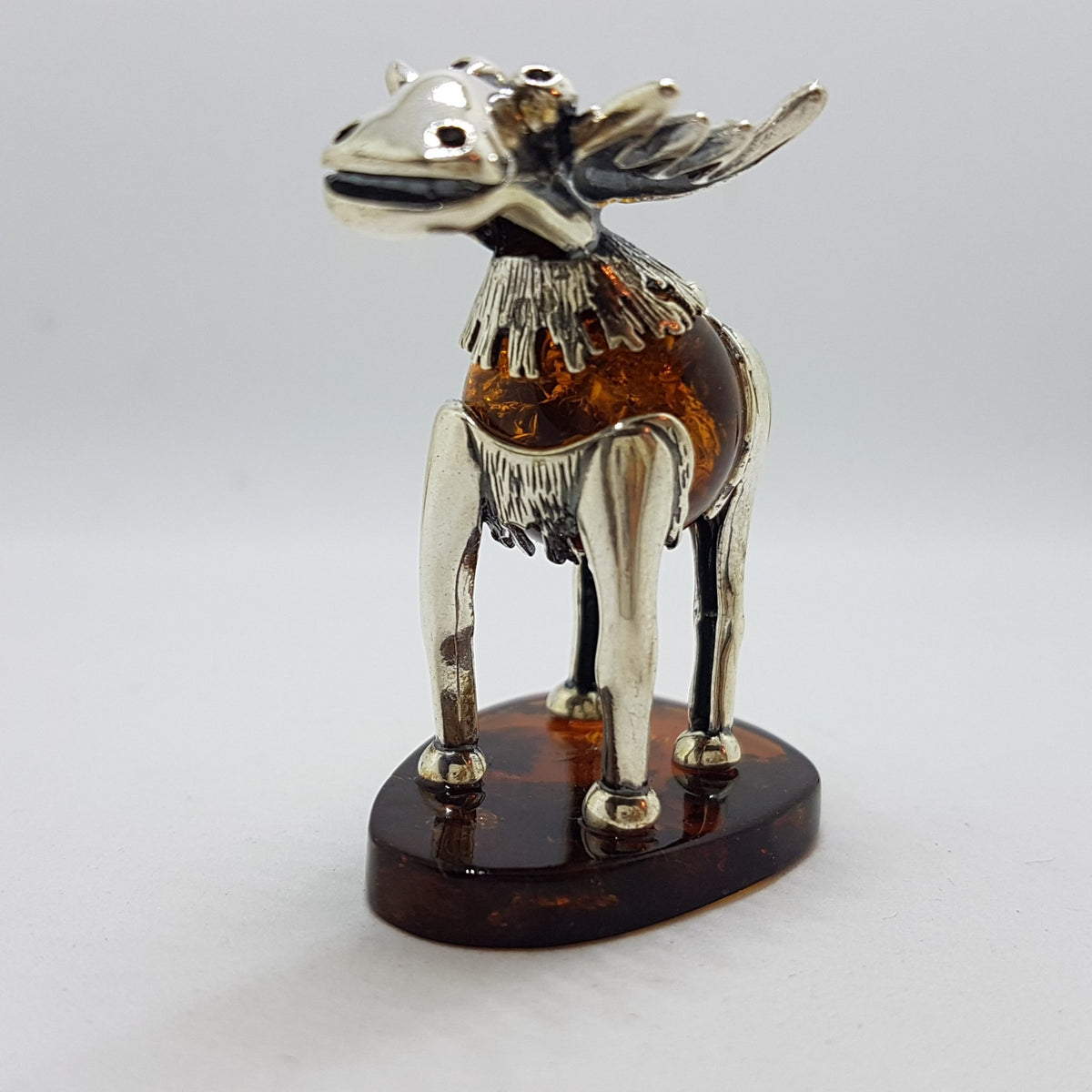Gorgeous Cow / Bull / Moose - Sterling Silver Natural Baltic Amber Animal Figurine / Statue / Sculpture