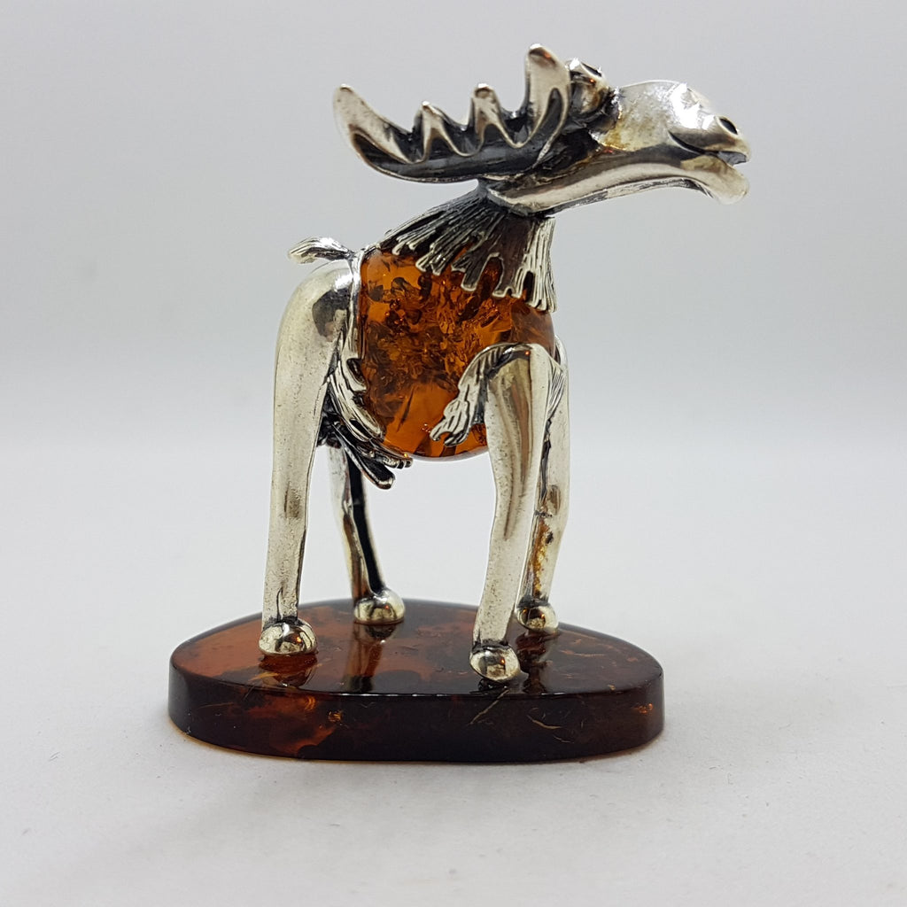 Gorgeous Cow / Bull / Moose - Sterling Silver Natural Baltic Amber Animal Figurine / Statue / Sculpture