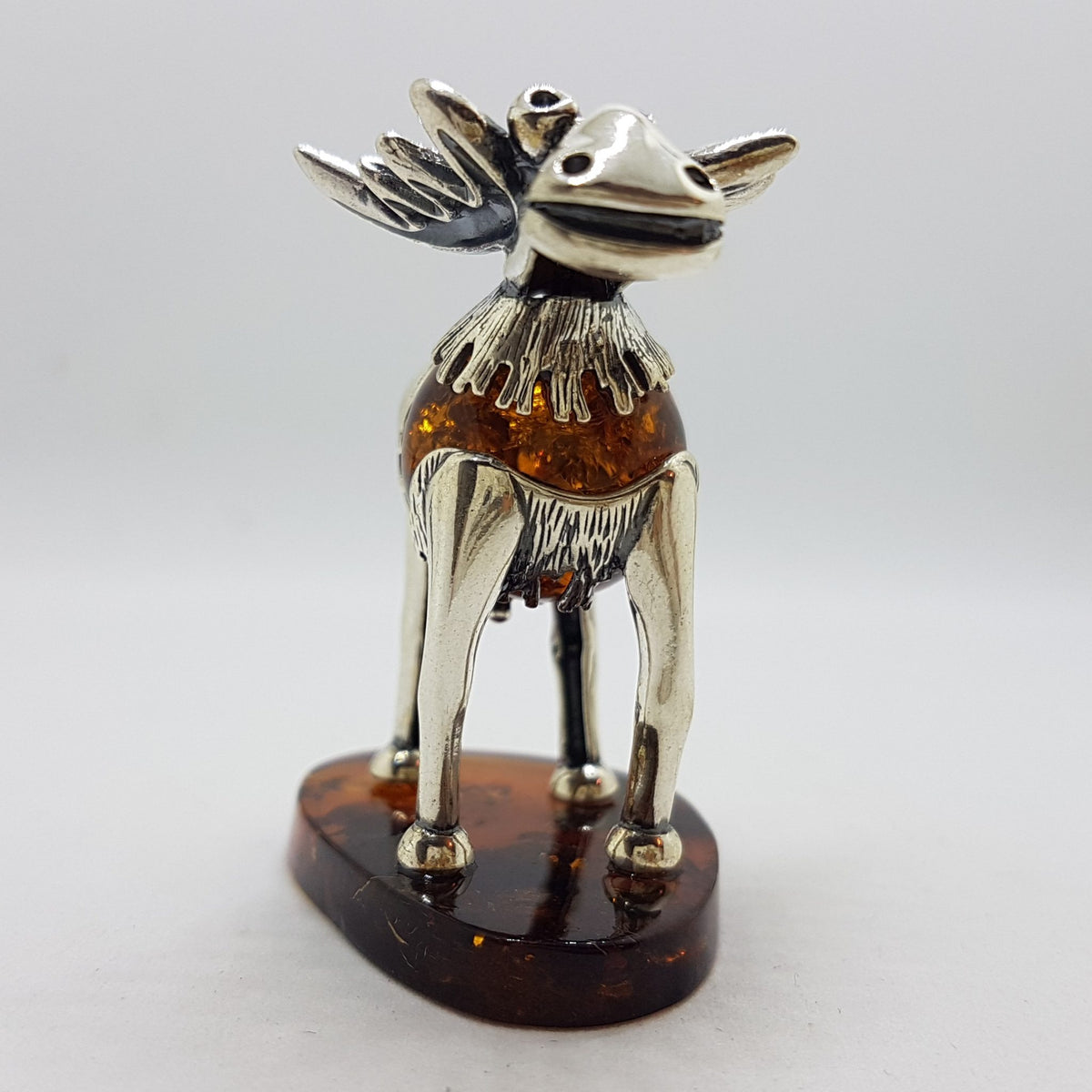 Gorgeous Cow / Bull / Moose - Sterling Silver Natural Baltic Amber Animal Figurine / Statue / Sculpture