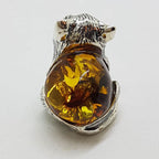 Sitting Cat / Kitten - Sterling Silver Natural Baltic Amber Animal Figurine / Statue / Sculpture
