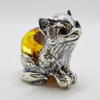 Sitting Cat / Kitten - Sterling Silver Natural Baltic Amber Animal Figurine / Statue / Sculpture