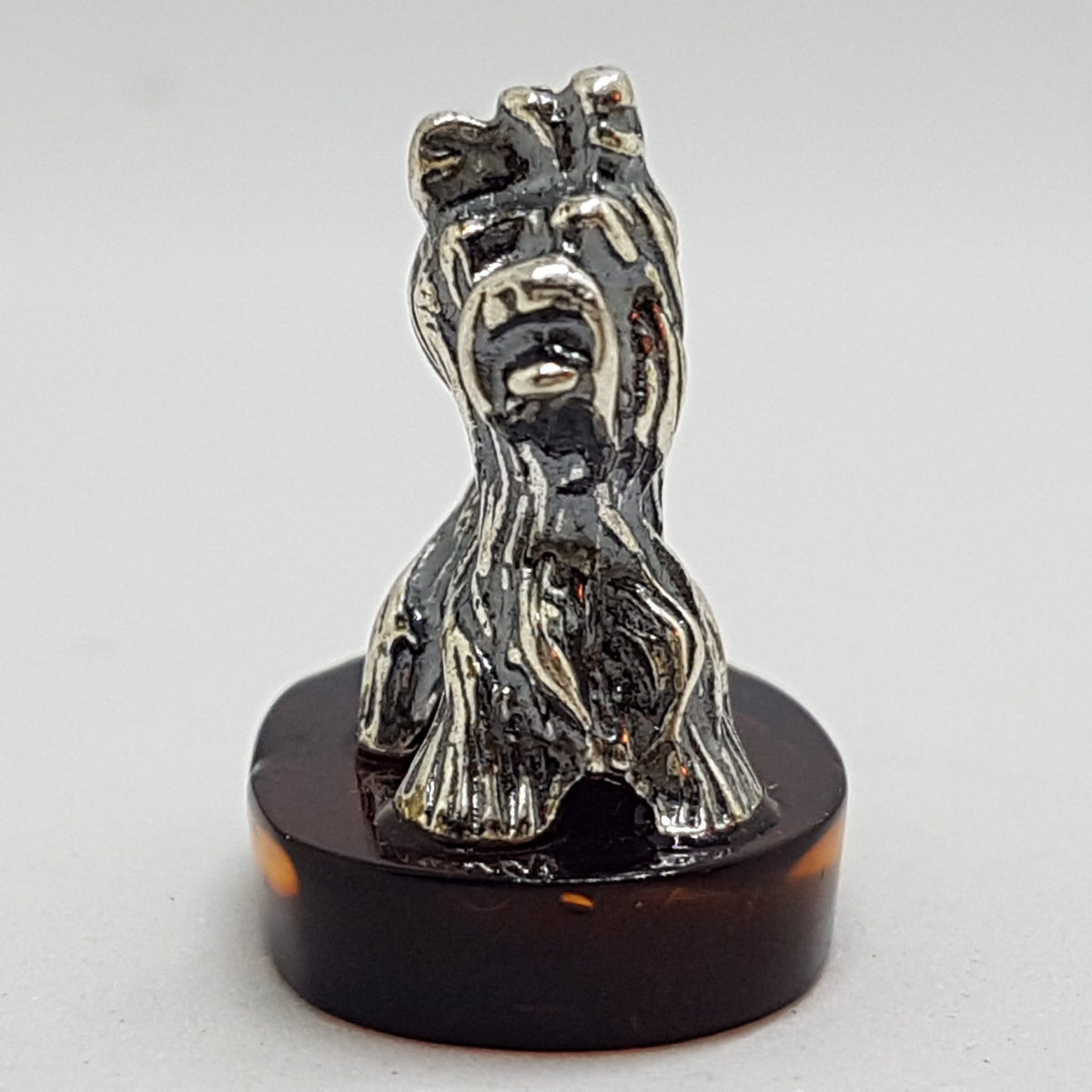 Small Dog / Maltese / Shih Tzu / Silky Terrier – Solid Sterling Silver Natural Baltic Amber Small Animal Figurine / Statue / Sculpture