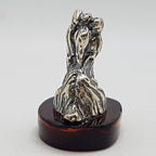 Small Dog / Maltese / Shih Tzu / Silky Terrier – Solid Sterling Silver Natural Baltic Amber Small Animal Figurine / Statue / Sculpture