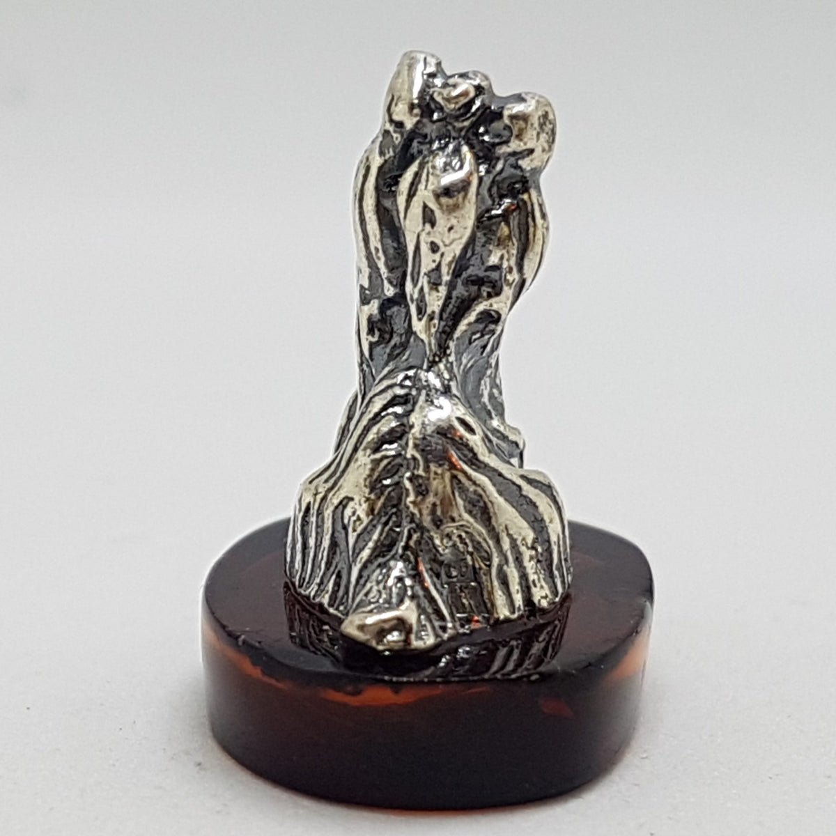 Small Dog / Maltese / Shih Tzu / Silky Terrier – Solid Sterling Silver Natural Baltic Amber Small Animal Figurine / Statue / Sculpture