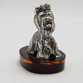 Small Dog / Maltese / Shih Tzu / Silky Terrier – Solid Sterling Silver Natural Baltic Amber Small Animal Figurine / Statue / Sculpture