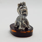 Small Dog / Maltese / Shih Tzu / Silky Terrier – Solid Sterling Silver Natural Baltic Amber Small Animal Figurine / Statue / Sculpture