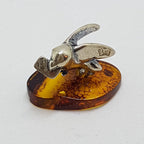Love Letter Carrying Bird / Pigeon / Dove – Solid Sterling Silver Natural Baltic Amber Small Animal Figurine / Statue / Sculpture