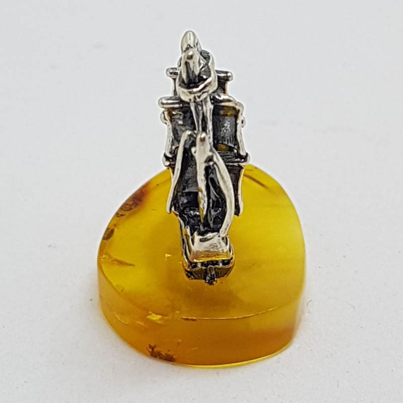 Viking Sailing Ship – Solid Sterling Silver Natural Baltic Butter Amber Small Figurine / Statue / Sculpture
