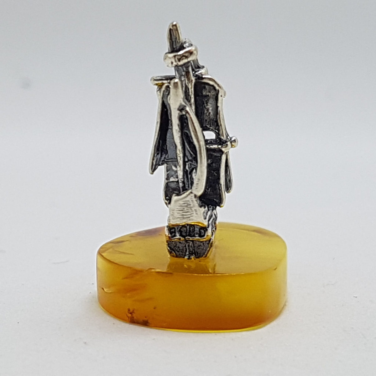 Viking Sailing Ship – Solid Sterling Silver Natural Baltic Butter Amber Small Figurine / Statue / Sculpture