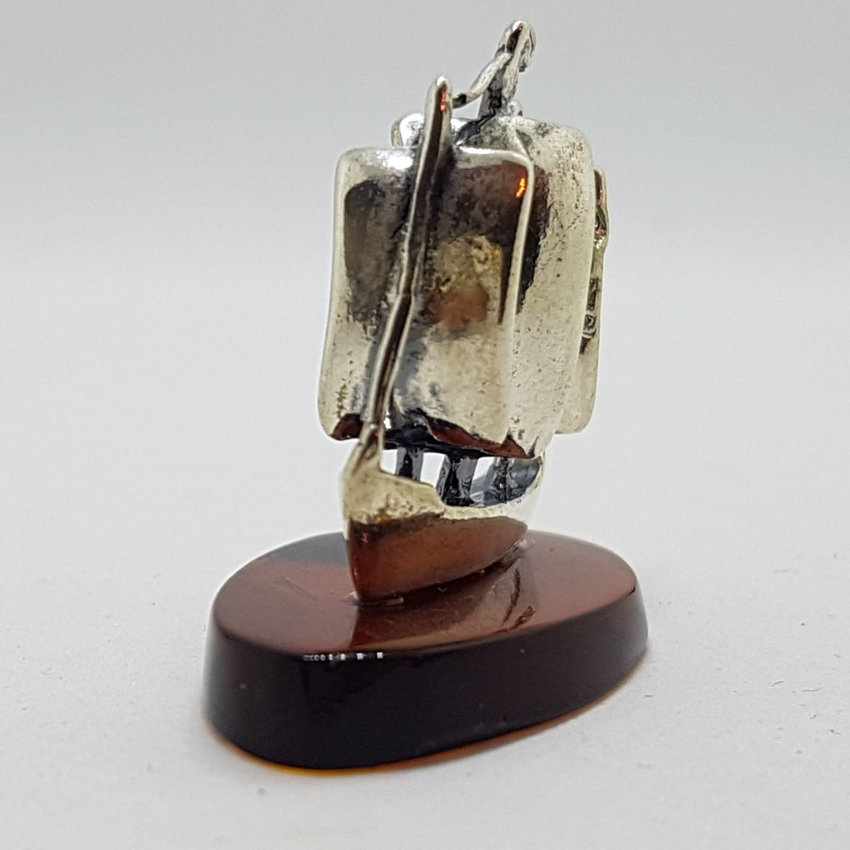 Sailing / Viking Ship / Boat / Yacht – Solid Sterling Silver Natural Baltic Amber Small Figurine / Statue / Sculpture