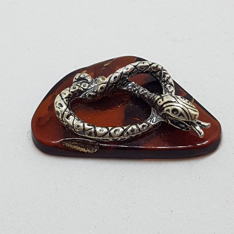 Rattle Snake / Adder / Reptile  – Solid Sterling Silver Natural Baltic Amber Small Animal Figurine / Statue / Sculpture