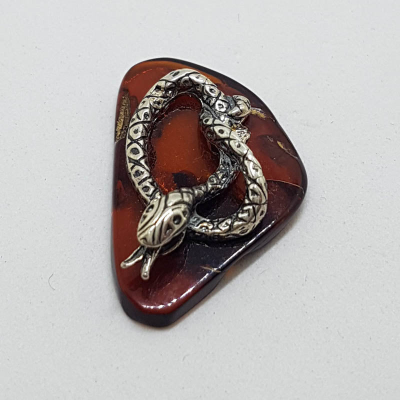 Rattle Snake / Adder / Reptile  – Solid Sterling Silver Natural Baltic Amber Small Animal Figurine / Statue / Sculpture
