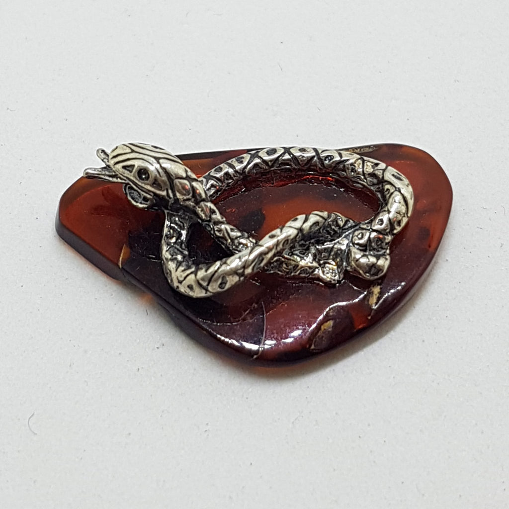 Rattle Snake / Adder / Reptile  – Solid Sterling Silver Natural Baltic Amber Small Animal Figurine / Statue / Sculpture