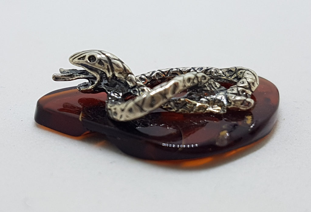 Rattle Snake / Adder / Reptile  – Solid Sterling Silver Natural Baltic Amber Small Animal Figurine / Statue / Sculpture