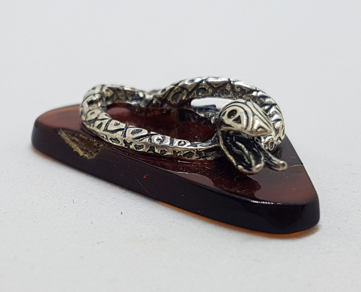 Rattle Snake / Adder / Reptile  – Solid Sterling Silver Natural Baltic Amber Small Animal Figurine / Statue / Sculpture