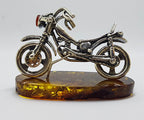 Harley Davidson Motorcycle / Motorbike  – Solid Sterling Silver Natural Baltic Amber Figurine / Statue / Sculpture