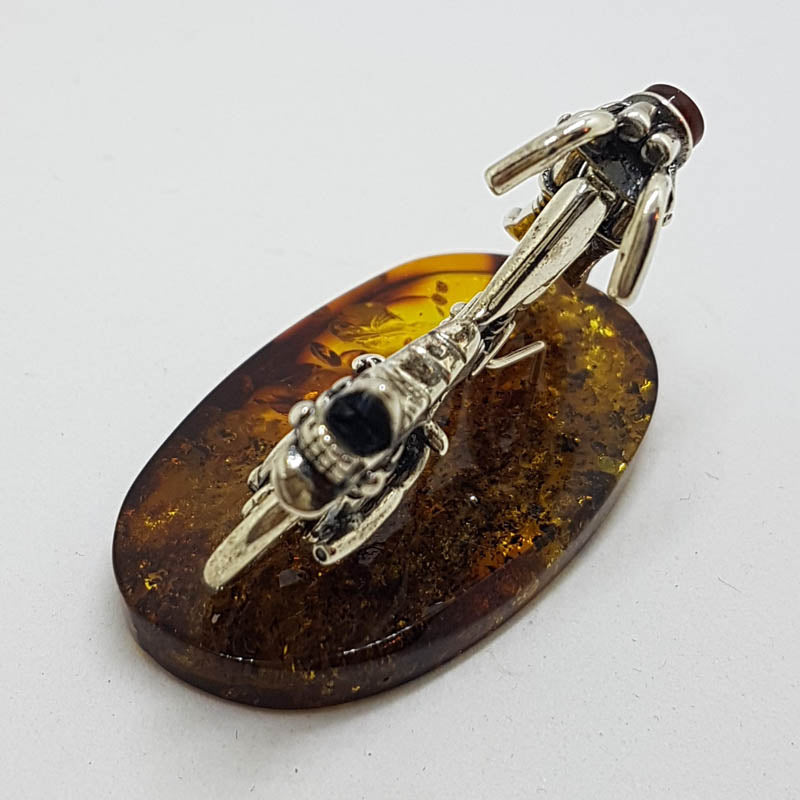 Harley Davidson Motorcycle / Motorbike  – Solid Sterling Silver Natural Baltic Amber Figurine / Statue / Sculpture