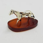 Horse / Equestrian - Solid Sterling Silver Natural Baltic Amber Small Animal Figurine / Statue / Sculpture