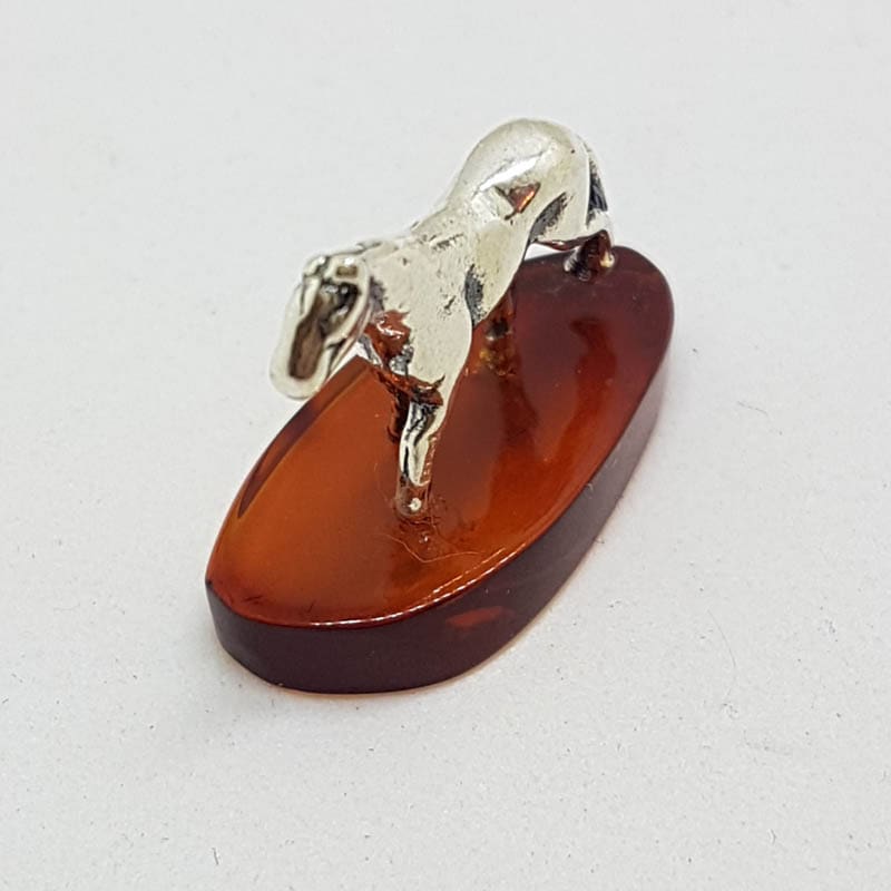 Horse / Equestrian - Solid Sterling Silver Natural Baltic Amber Small Animal Figurine / Statue / Sculpture