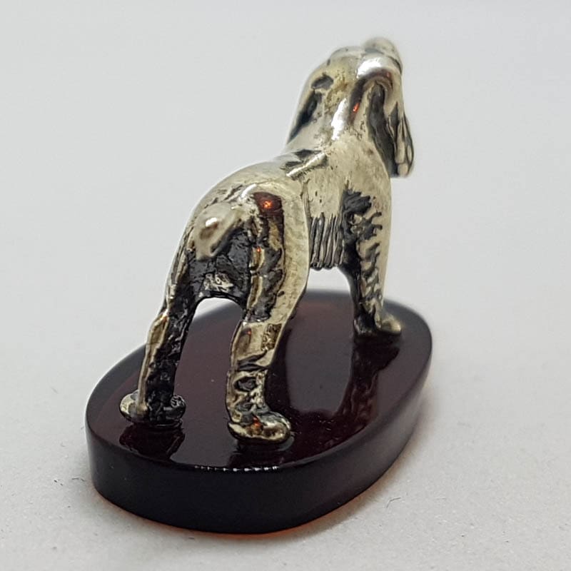 Spaniel Dog - Solid Sterling Silver Natural Baltic Amber Animal Figurine / Statue / Sculpture