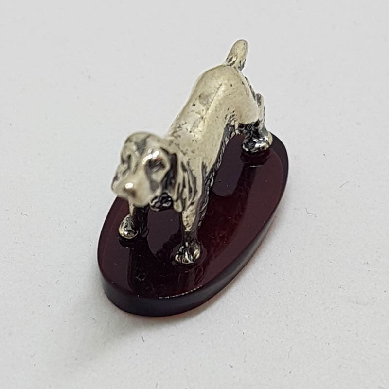 Spaniel Dog - Solid Sterling Silver Natural Baltic Amber Animal Figurine / Statue / Sculpture