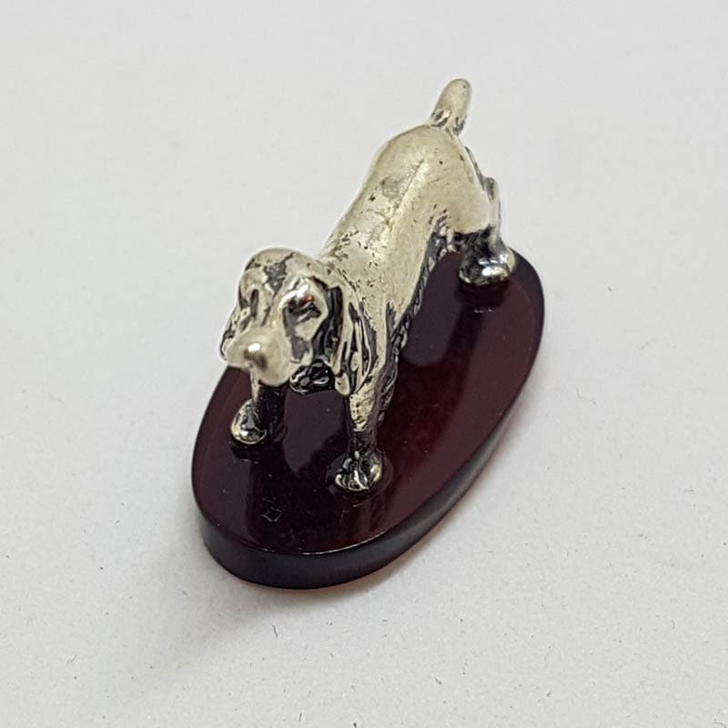 Spaniel Dog - Solid Sterling Silver Natural Baltic Amber Animal Figurine / Statue / Sculpture
