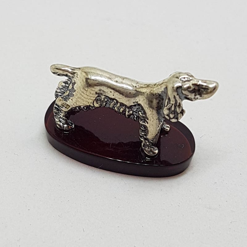Spaniel Dog - Solid Sterling Silver Natural Baltic Amber Animal Figurine / Statue / Sculpture