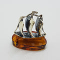 Sailing / Viking Ship  / Boat / Yacht – Solid Sterling Silver Natural Baltic Amber Small Figurine / Statue / Sculpture