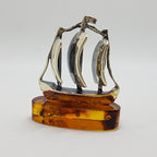 Sailing / Viking Ship  / Boat / Yacht – Solid Sterling Silver Natural Baltic Amber Small Figurine / Statue / Sculpture