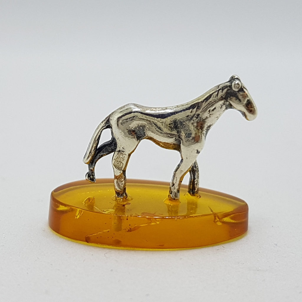 Horse / Equestrian - Solid Sterling Silver Natural Baltic Amber Small Animal Figurine / Statue / Sculpture