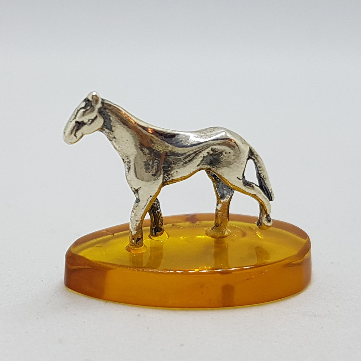 Horse / Equestrian - Solid Sterling Silver Natural Baltic Amber Small Animal Figurine / Statue / Sculpture