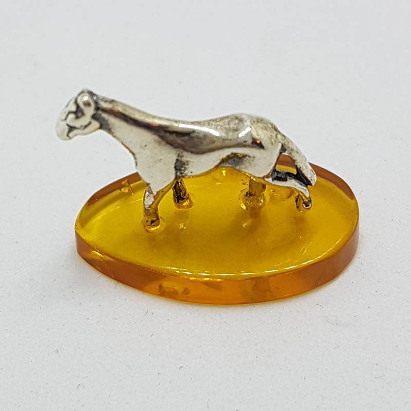Horse / Equestrian - Solid Sterling Silver Natural Baltic Amber Small Animal Figurine / Statue / Sculpture