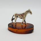 Horse / Equestrian - Solid Sterling Silver Natural Baltic Amber Small Animal Figurine / Statue / Sculpture