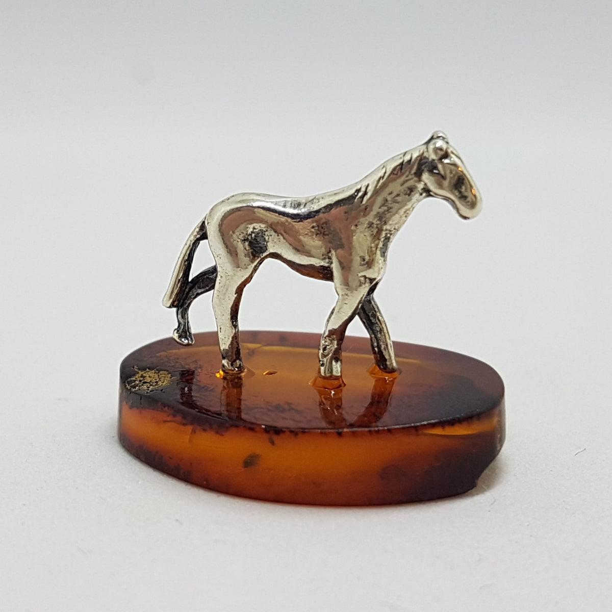 Horse / Equestrian - Solid Sterling Silver Natural Baltic Amber Small Animal Figurine / Statue / Sculpture
