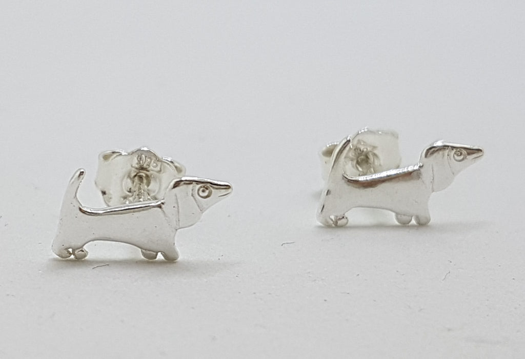 Sterling Silver Small Dachshund Sausage Dog Stud Earrings