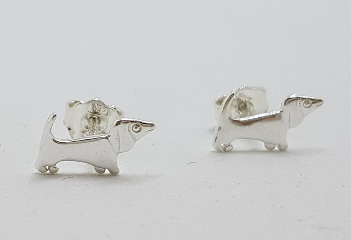 Sterling Silver Small Dachshund Sausage Dog Stud Earrings