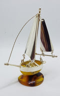 Tall Sailing Ship / Boat / Yacht - Solid Sterling Silver Natural Baltic Amber Figurine / Statue / Sculpture