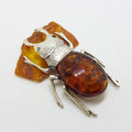 Large Beetle / Stag Beetle – Solid Sterling Silver Natural Baltic Amber Animal Figurine / Statue / Sculpture