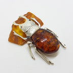 Large Beetle / Stag Beetle – Solid Sterling Silver Natural Baltic Amber Animal Figurine / Statue / Sculpture