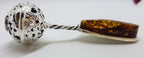 Solid Sterling Silver Baby Rattle Natural Baltic Amber - Engravable - Ornate