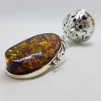 Solid Sterling Silver Baby Rattle Natural Baltic Amber - Engravable - Ornate
