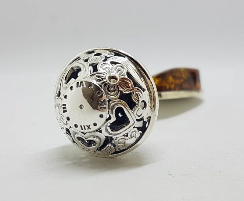 Solid Sterling Silver Baby Rattle Natural Baltic Amber - Engravable - Ornate