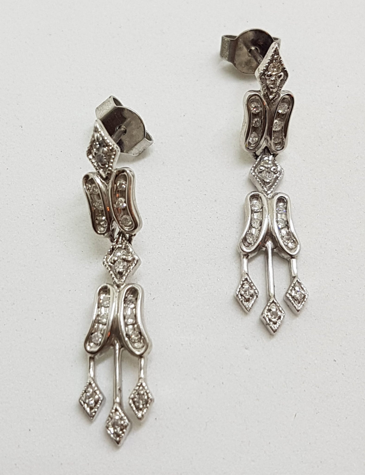 9ct White Gold Ornate Diamond Drop Earrings