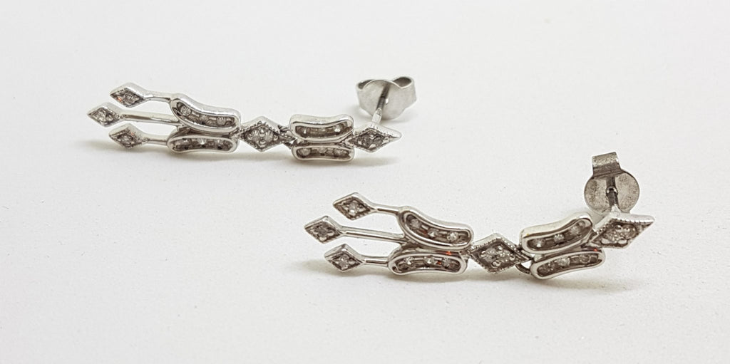 9ct White Gold Ornate Diamond Drop Earrings