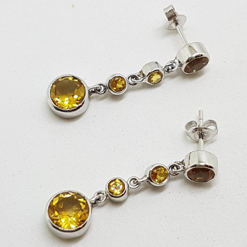 14ct White Gold Citrine Long Drop Earrings
