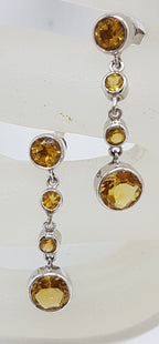 14ct White Gold Citrine Long Drop Earrings