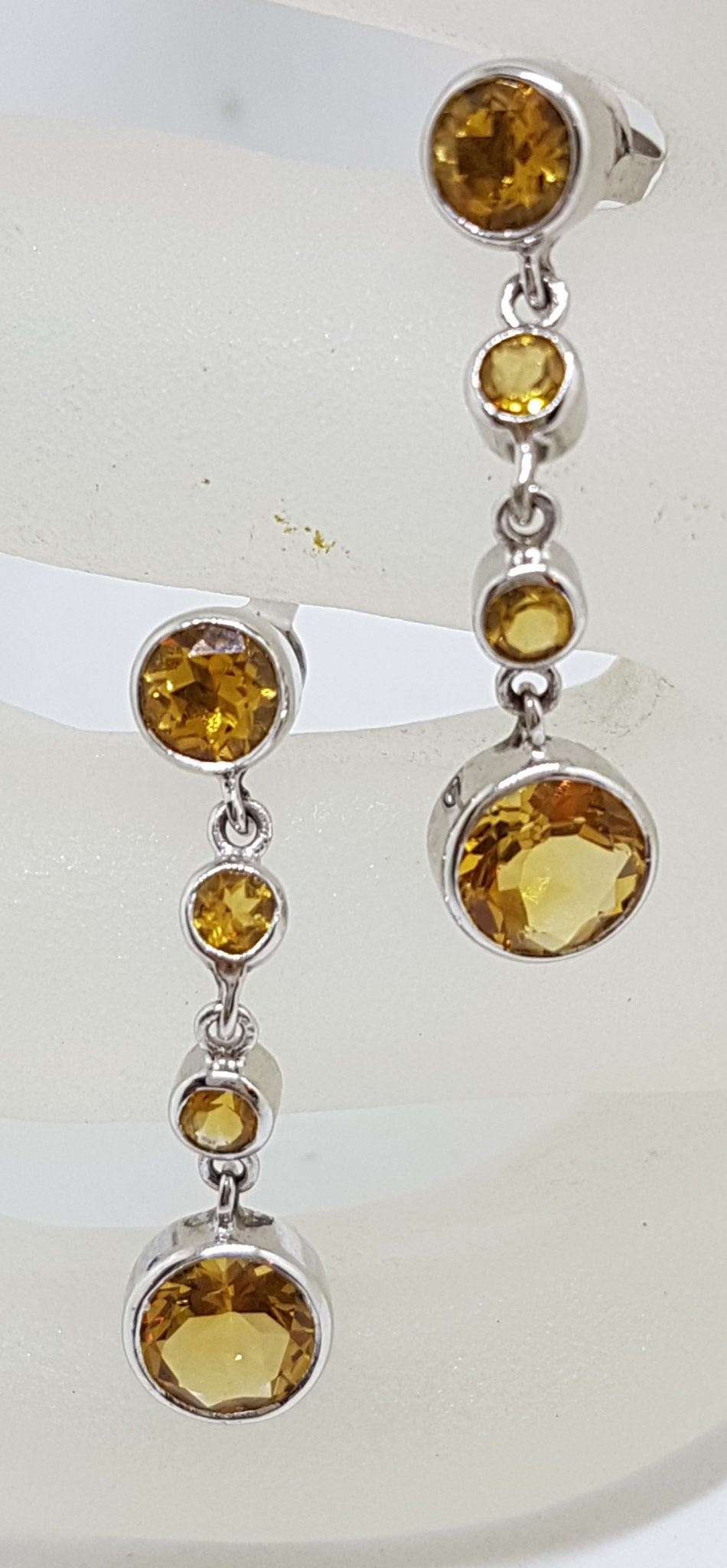 14ct White Gold Citrine Long Drop Earrings