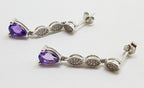 9ct White Gold Amethyst and Diamond Long Drop Earrings