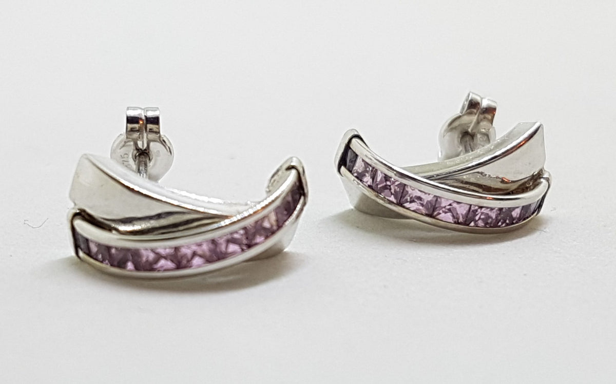 9ct White Gold Pink Crossover Stud Earrings